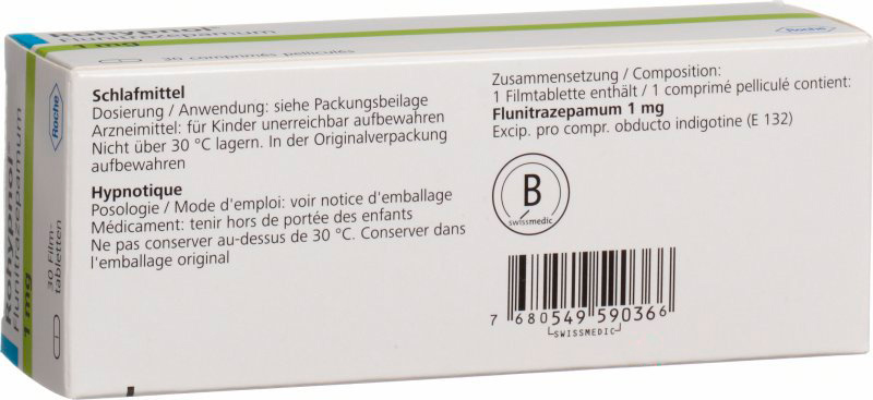 Flunitrazepam / Rohypnol®  1mg 30tabs/box, Roche