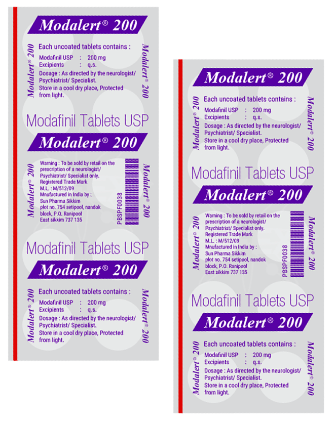 Modalert (Modafinil) 200mg, by Sun Pharma